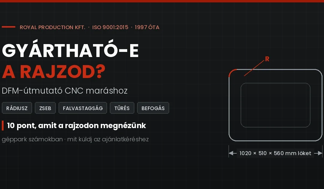 Gyártható-e a rajzod? DFM-útmutató CNC maráshoz: tűrések, rádiuszok, falvastagságok, befogás